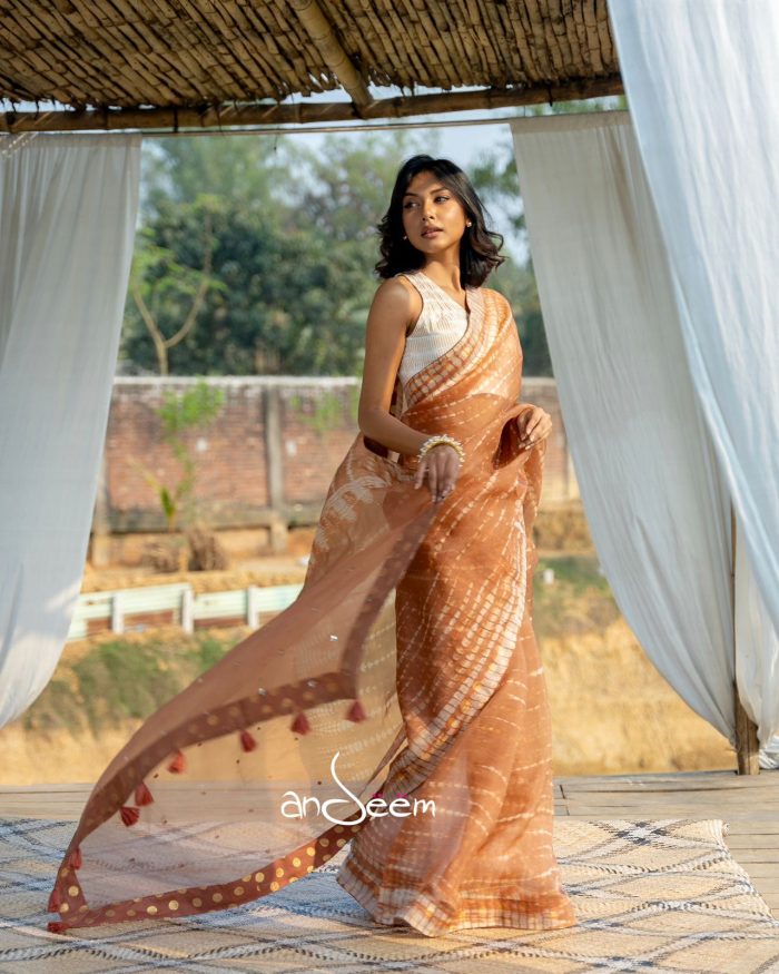 Muslin Saree with Tie-Dye & Karchupi - Image 3