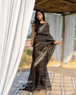 Black Muslin Saree with Karchupi - Image 3