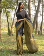 Black-Olive Green Crepe Silk Saree