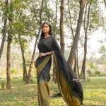 Black-Olive Crepe Silk Saree