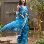 Blue Muslin Saree with Karchupi