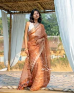 Brown Muslin Saree With Karchupi - Image 3