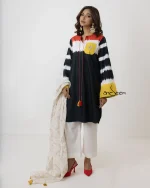 Black with Yellow, Red And White Tie-Dye Cotton Set - Image 4