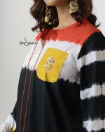 Black with Yellow, Red And White Tie-Dye Cotton Set - Image 3