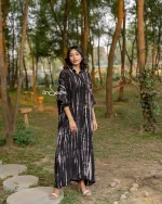 Black Tie-Dye Crepe Silk One Piece with Pocket