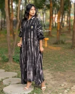 Black Tie-Dye Crepe Silk One Piece with Pocket - Image 2