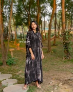 Black Tie-Dye Crepe Silk One Piece with Pocket - Image 2