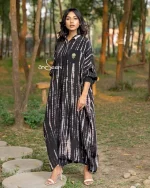 Black Tie-Dye Crepe Silk One Piece with Pocket - Image 3