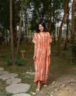 Brown Tie-Dye Crepe Silk One Piece with Pocket