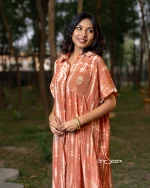 Brown Tie-Dye Crepe Silk One Piece with Pocket - Image 2