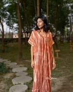 Brown Tie-Dye Crepe Silk One Piece with Pocket - Image 3