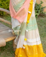 Cotton Handloom Saree- Peach, Yellow And Green Ombre - Image 2