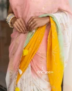 Cotton Handloom Saree- Peach, Yellow And Green Ombre - Image 3