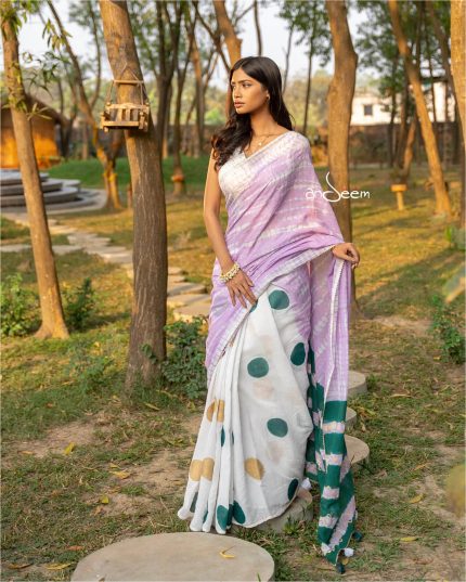 Cotton Handloom Saree- Lilac And Bottle Green