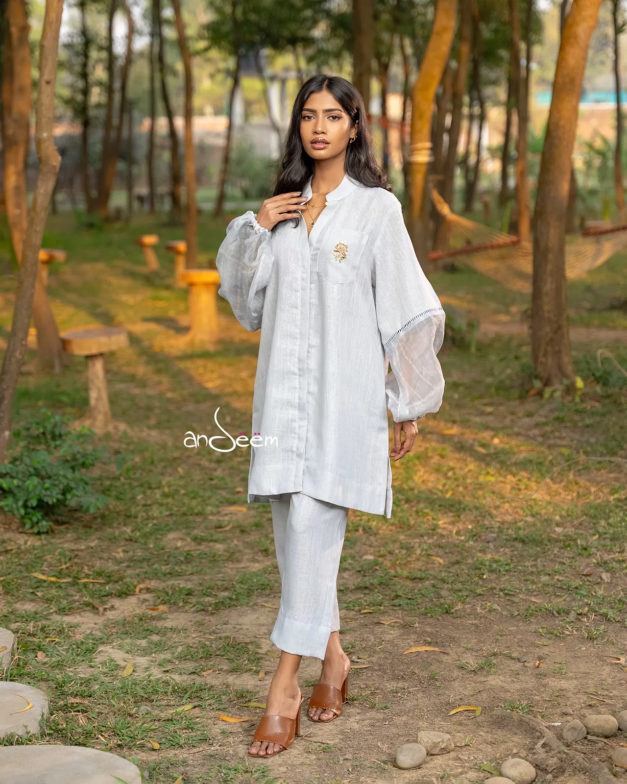 Front View Of Linen Co-Ords Grey A 1 Grey Linen Cotton Co-Ords - Image 1