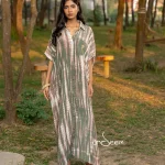 Crepe Silk One-Piece (Moss Green and White)