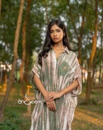 Moss Green, Ash And White Crepe Silk One Piece - Image 2