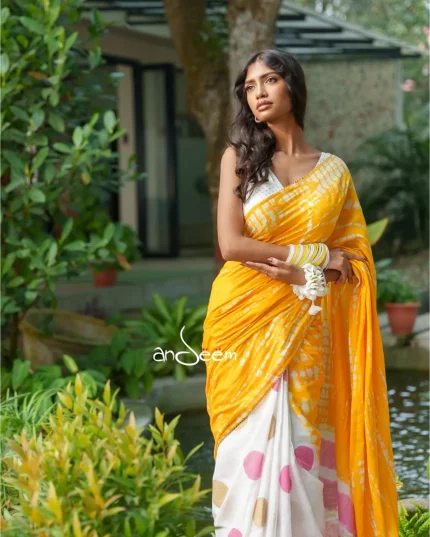 Cotton Handloom Saree- Mustard Yellow And Pink