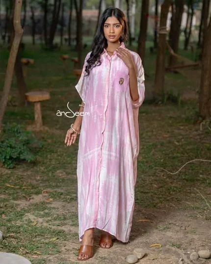 Pink And White Crepe Silk One Piece