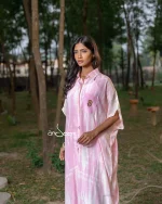 Pink And White Crepe Silk One Piece - Image 2