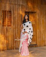 Polka Dotted Cotton Saree - Black and Red