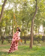 Polka Dotted Cotton Saree - Maroon - Image 3