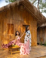 Polka Dotted Cotton Saree - Maroon - Image 4