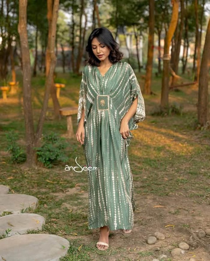 Moss Green Soft Silk One Piece - Image 2