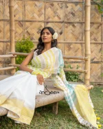 Cotton Handloom Saree- Yellow, Lime Green and Turquoise Stripes