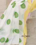 Cotton Handloom Saree with Yellow & Pink Stripes - Image 3