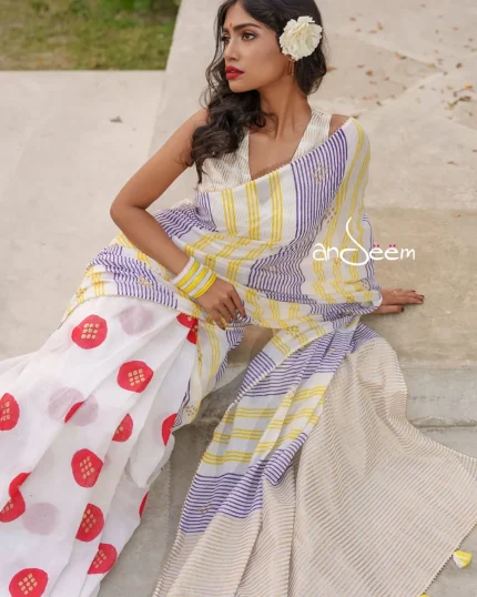 Cotton Handloom Saree with Colorful Stripes