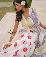 Cotton Handloom Saree with Colorful Stripes - Image 3