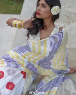 Cotton Handloom Saree with Colorful Stripes - Image 5