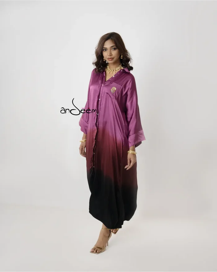 Multani Silk One Piece - Purple and Coffee - Image 1