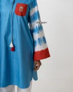 Sky Blue with Orange and White Tie-Dye Cotton Set - Image 2