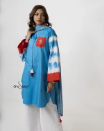 Sky Blue with Orange and White Tie-Dye Cotton Set - Image 4