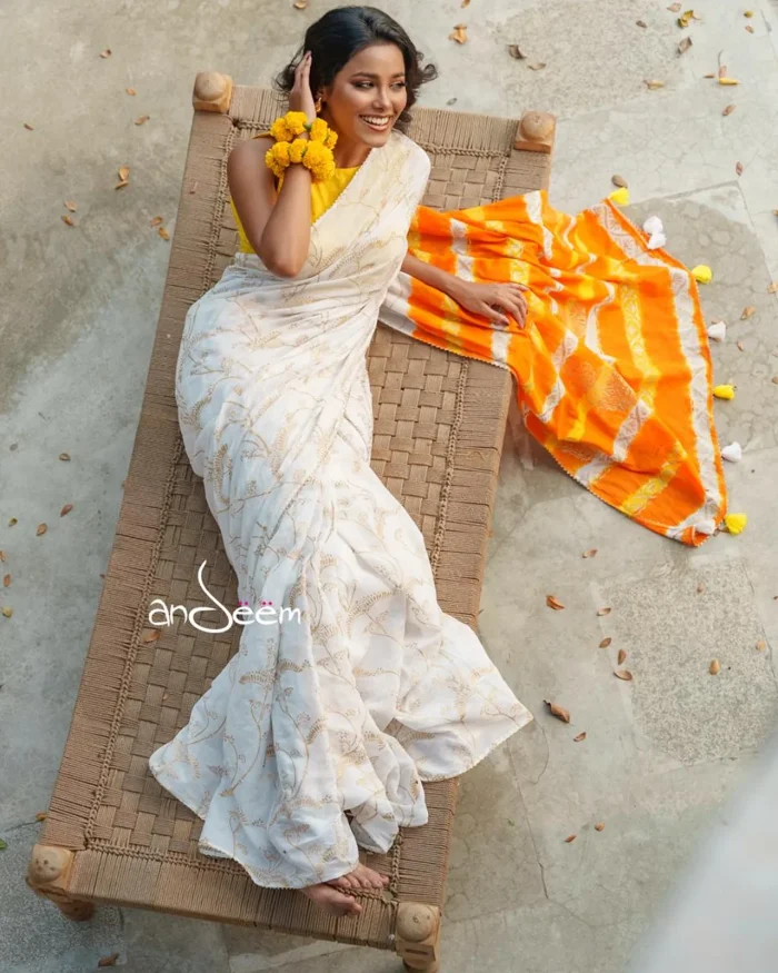 Cotton Handloom Saree- Yellow And Orange - Image 1