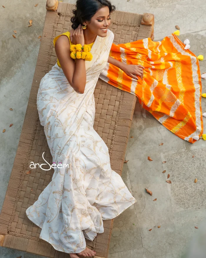 Cotton Handloom Saree- Yellow And Orange - Image 2