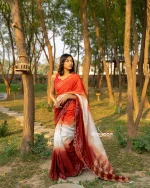 Cotton Handloom Saree- Red, White And Maroon
