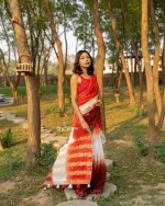 Cotton Handloom Saree- Red, White And Maroon