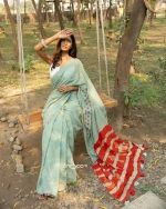 Mint Cotton Handloom Saree - Image 3