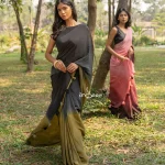 Crepe Silk Saree-Peach and Coffee