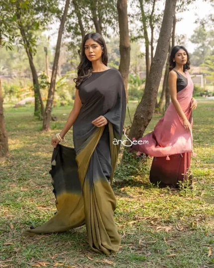 Peach-Coffee Shaded Crepe Silk Saree