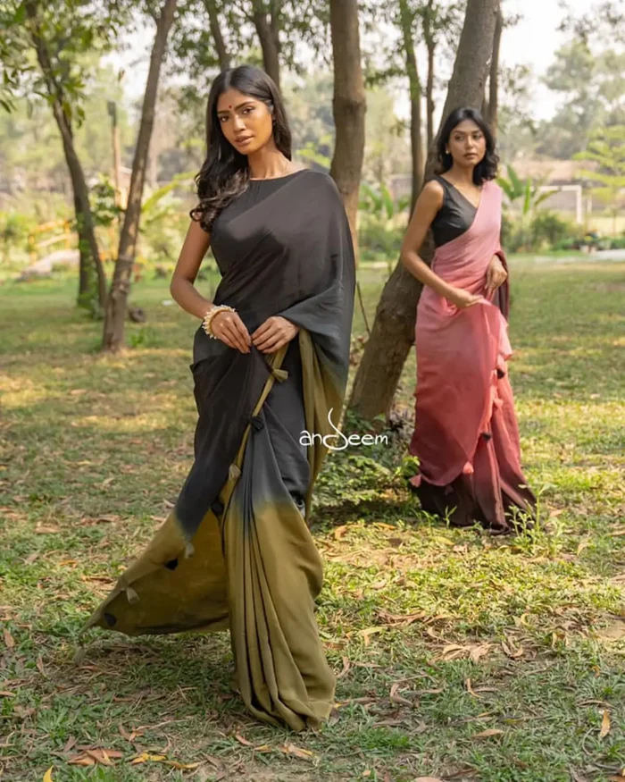 Peach-Coffee Shaded Crepe Silk Saree - Image 2