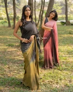 Peach-Coffee Shaded Crepe Silk Saree - Image 3