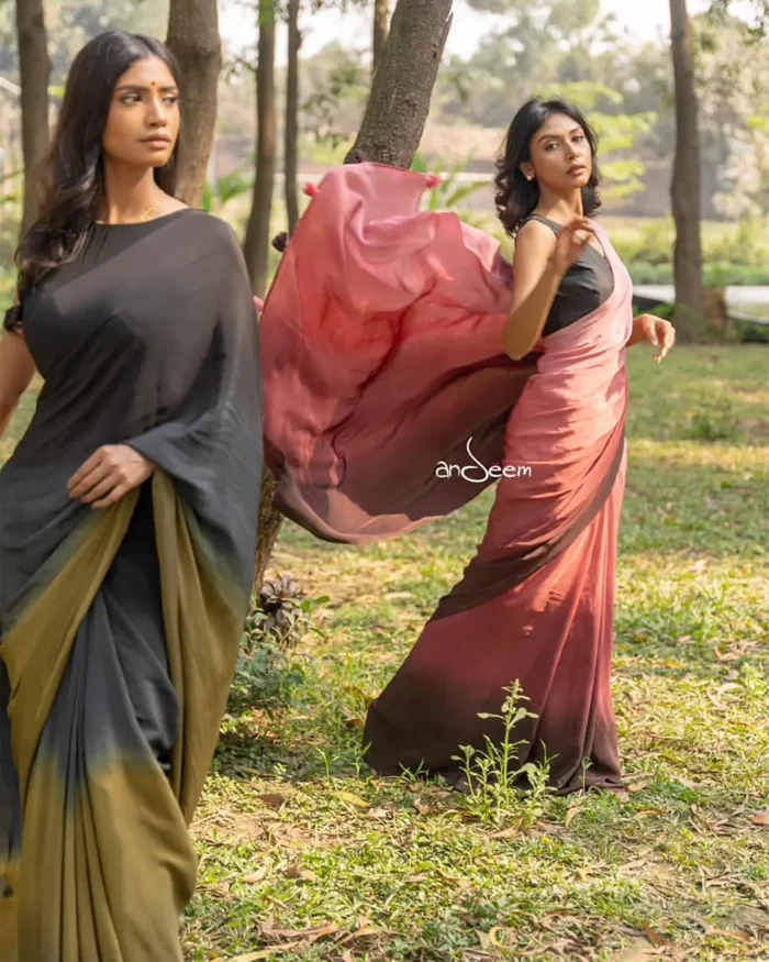 Peach-Coffee Shaded Crepe Silk Saree - Image 3