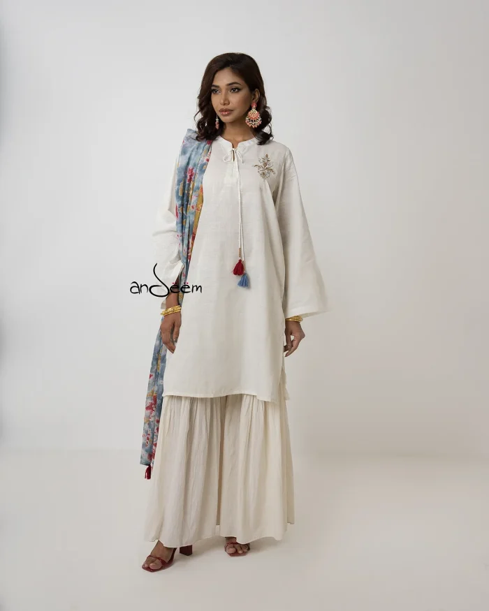 White, Endi Cotton Kameez Set - Image 7