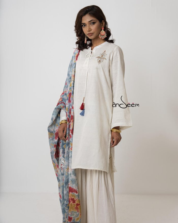 White, Endi Cotton Kameez Set - Image 5