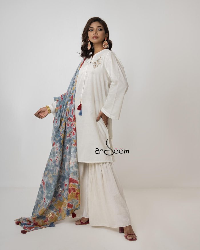 White, Endi Cotton Kameez Set - Image 6