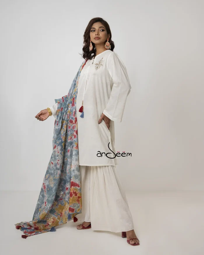 White, Endi Cotton Kameez Set - Image 12
